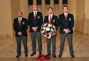 A British & Irish Lions delegation visiting the Australian War Memorial yesterday,  from left, Rory Best from Ireland, Scotland's Richie Gray, Lions Captain Sam Warburton from Wales and England's Tom Croft.