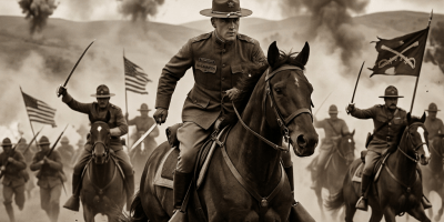 Young officer labeled Buckmaster receives commission from senior officer at United States Cavalry ceremony